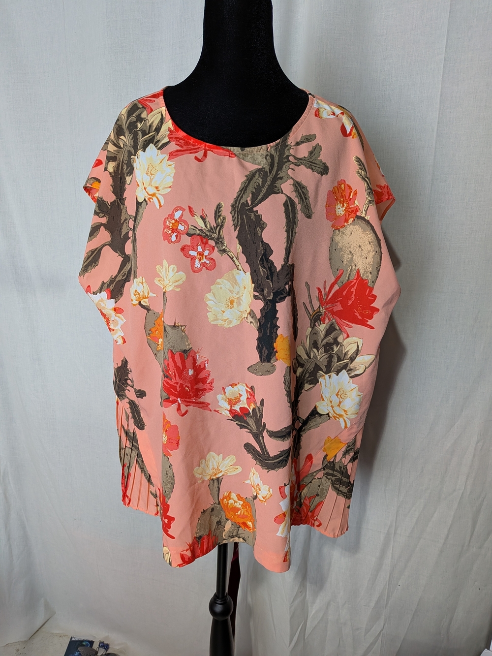 Lord & Taylor Peach Floral Scoop-Neck Blouse